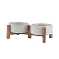Ceramic Dog Bowls Dog Bowl Set with Acacia Wood Stand Raised Dog Bowl Dog Food and Water Bowl for Small Medium Sized Dog(13.52 OZ Gray)