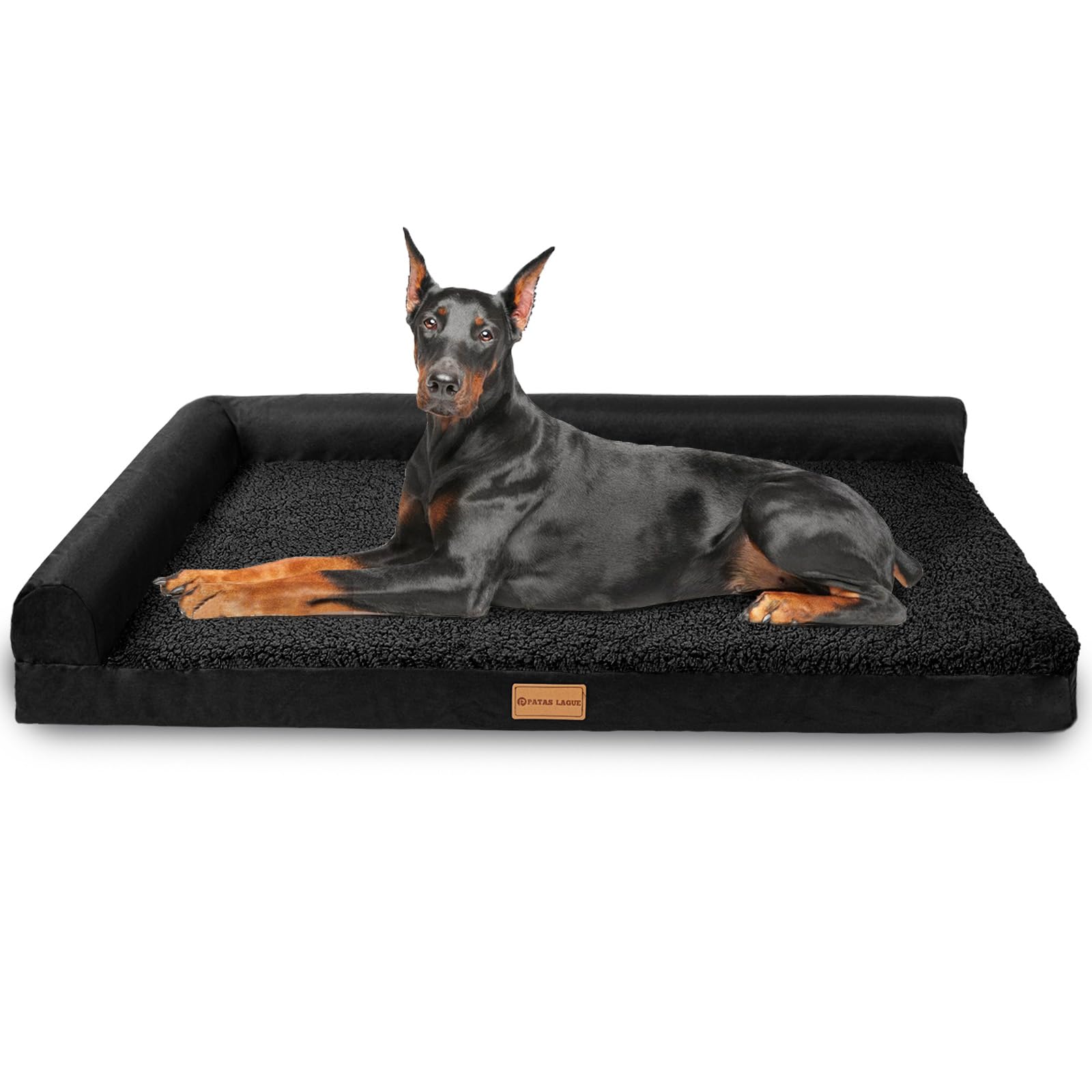 Patas Lague Orthopedic Jumbo Dog Bed for Extra Large Dogs 56X40 Waterproof L Shaped Jumbo Dog Sofa Beds with Removable Washable Cover Soft Comfortable Pet Couch Mat with Nonskid Bottom Black