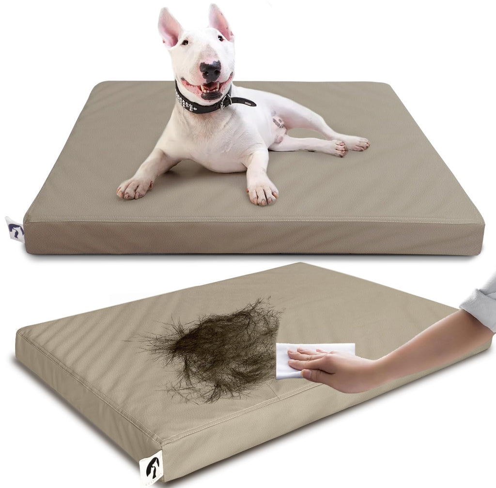 GUANGDEEN Waterproof Dog Bed Leather Hair Resistant Dog Beds with Wipeable Covers Easy Clean Orthopedic Large Pet Crate Mat