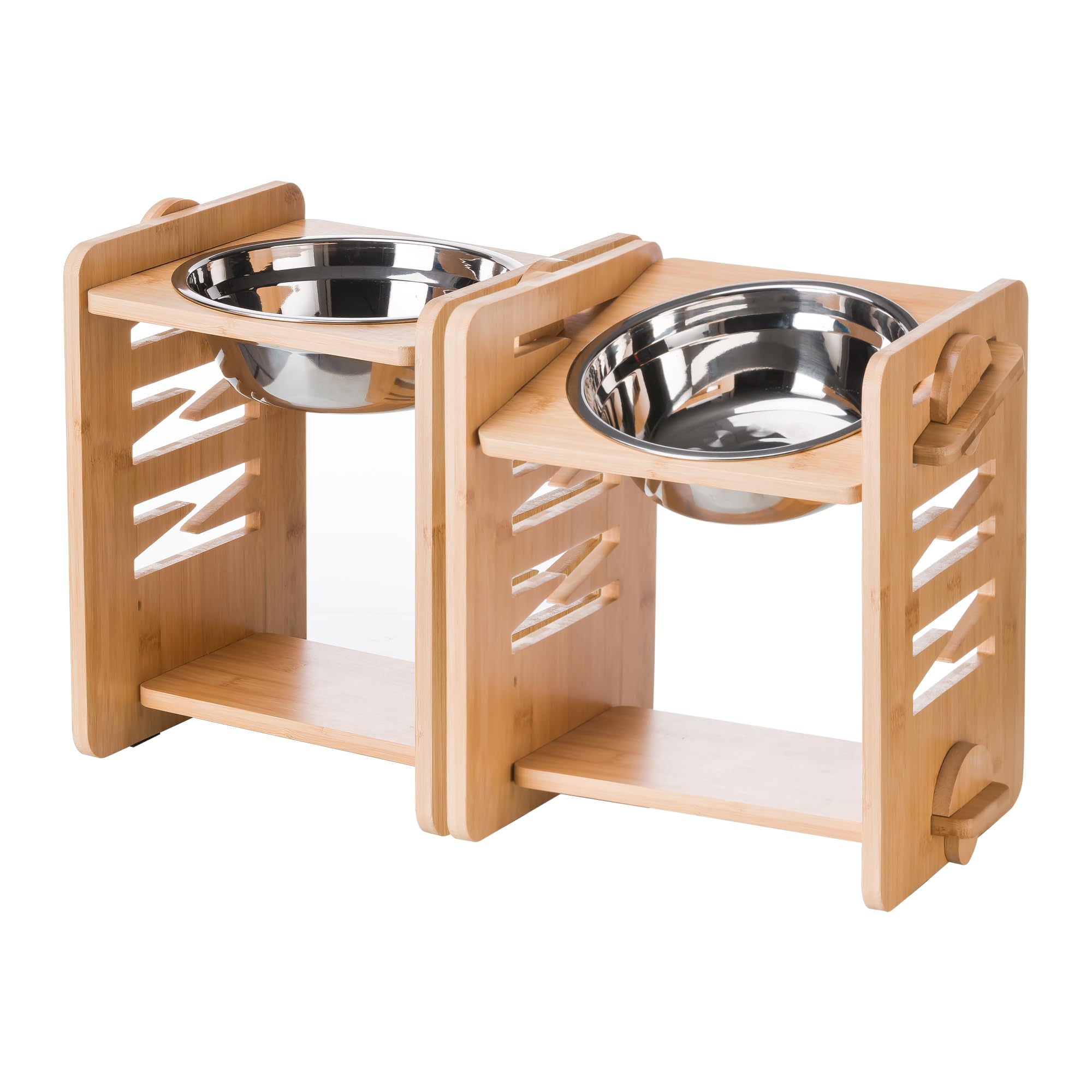 Petschat Elevated Dog Bowls 9 Heights Adjustable Raised Dog Bowl 4.7″-11.8″ with Food Grade 304 Stainless Steel 51 OZ Bamboo Dog Bowl Stand for Medium and Large Dogs 2 Pack