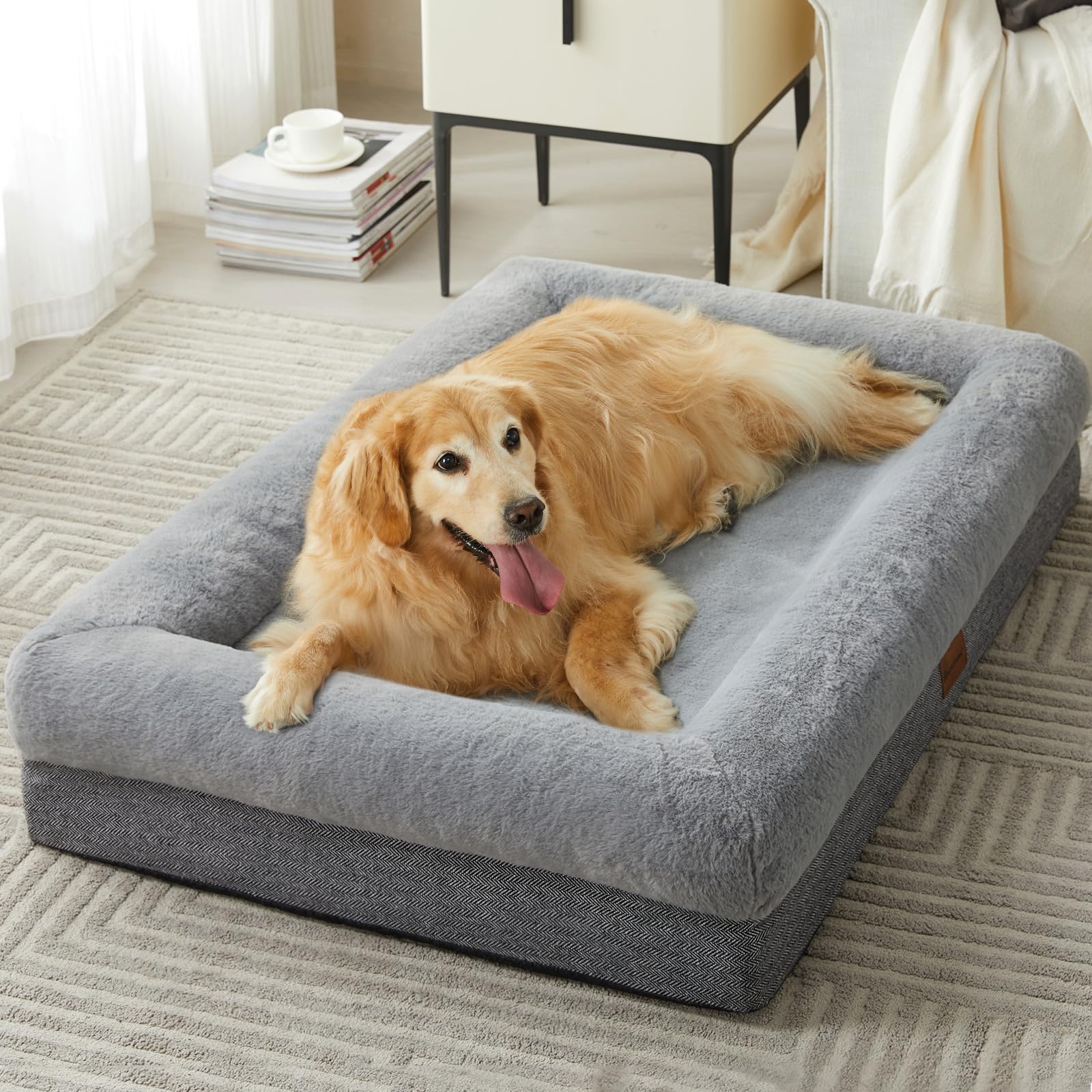 BFPETHOME Orthopedic Dog Beds for Extra Large Dogs Washable Large Dog Bed with Bolster Orthopedic Large Dog Beds with Removable Covers & Waterproof Dog Bed for Pet