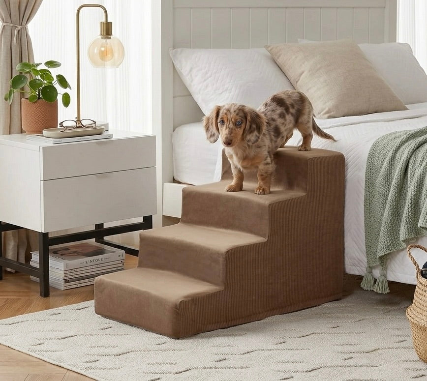 LEXTRO 4-Step Dog Bed Stairs with Non-Slip Base & Supportive Foam